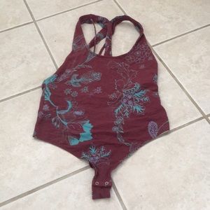 Maroon and Teal Free People Bodysuit